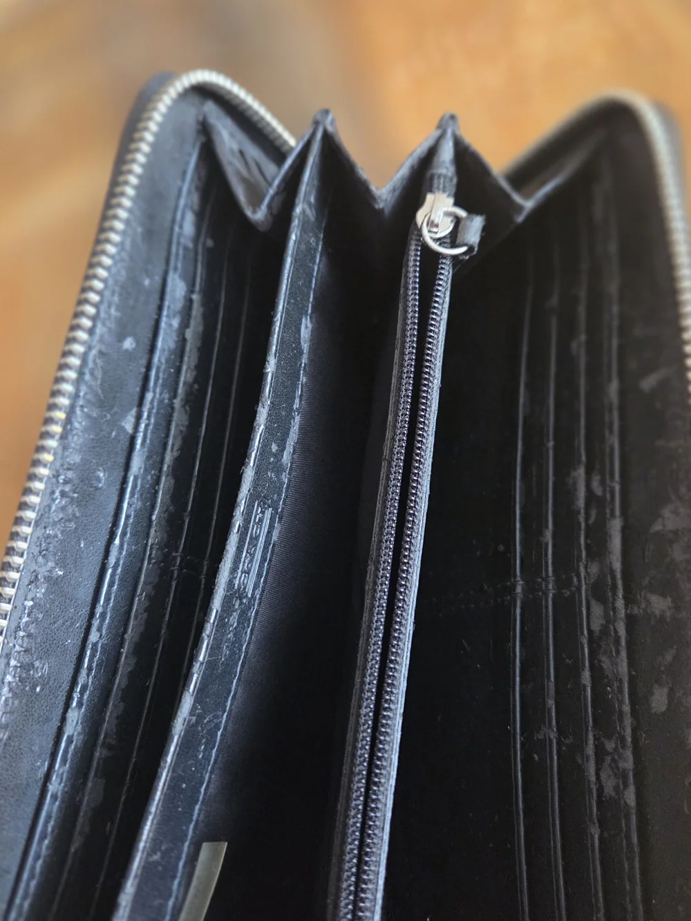 Coach Black Signature Zip-Around Wallet with Bow Charm